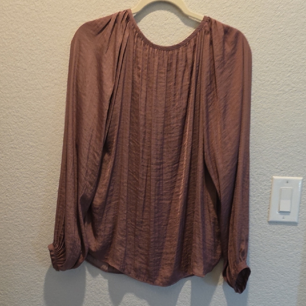 Boho Chic Fairycore J.LO Rose Taupe Lace-Up Cottagecore Blouse - Picture 6 of 9